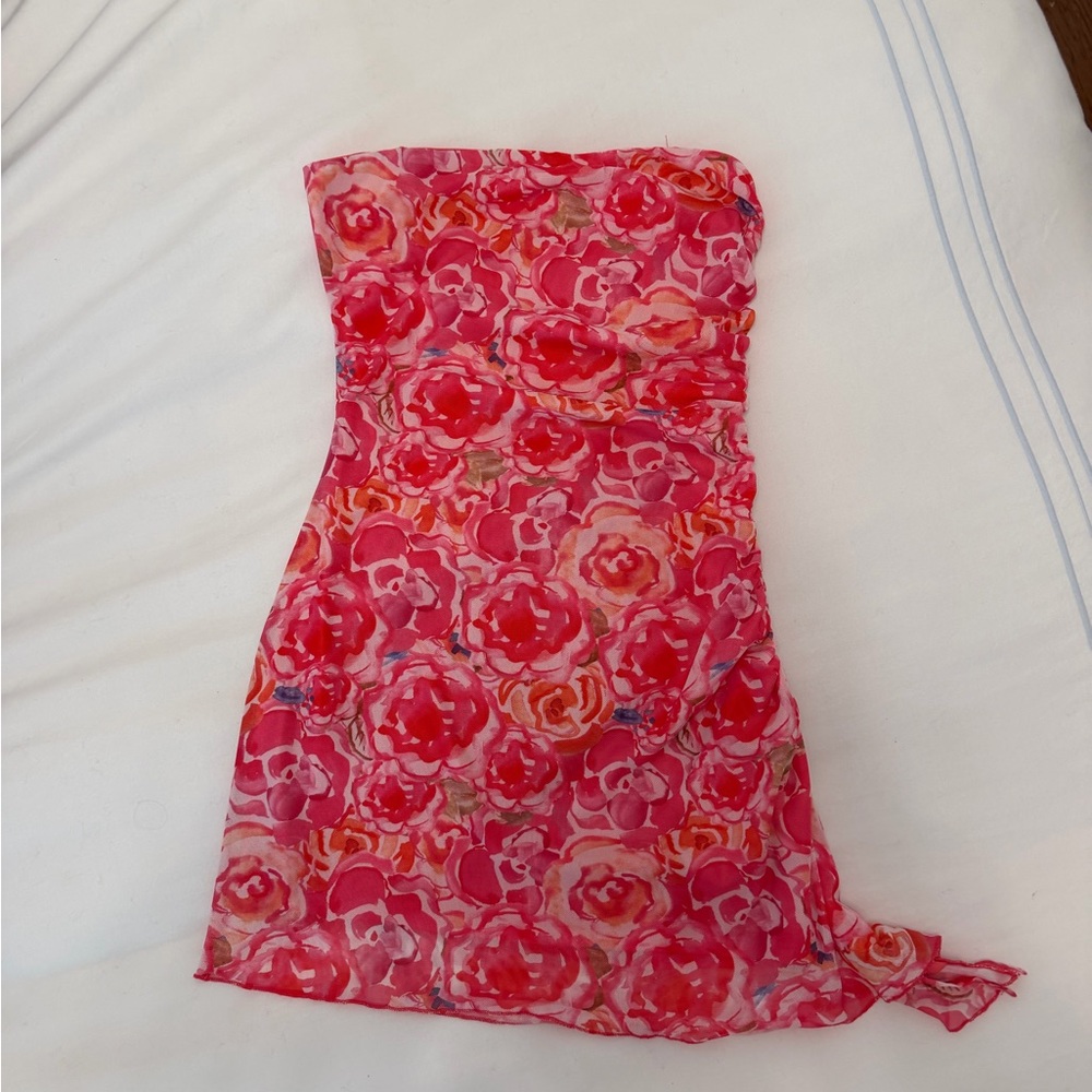 American Threads Pink Floral Strapless Dress